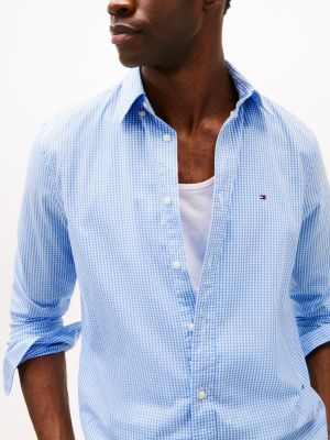 chemise en popeline à motif vichy bleu pour hommes tommy hilfiger