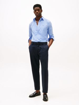 chemise en popeline à motif vichy bleu pour hommes tommy hilfiger