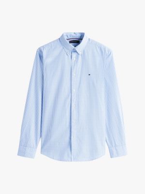 blue regular fit gingham poplin shirt for men tommy hilfiger