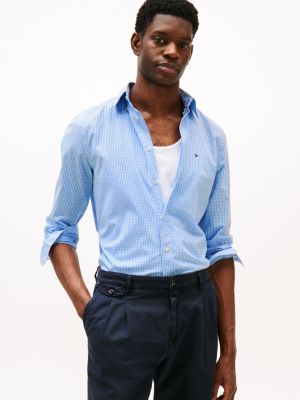 blue regular fit poplin overhemd met ginghamruit voor heren - tommy hilfiger