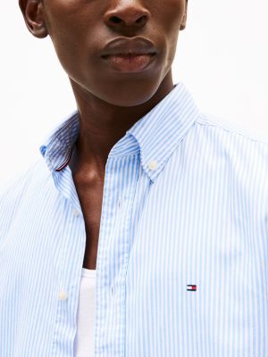 chemise en popeline flex à rayures bleu pour hommes tommy hilfiger