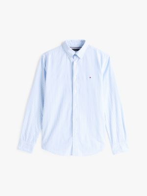 blue th flex regular fit stripe poplin shirt for men tommy hilfiger