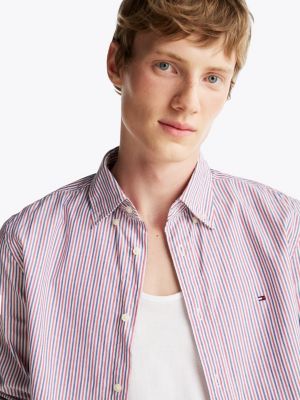 pink th flex regular fit stripe poplin shirt for men tommy hilfiger