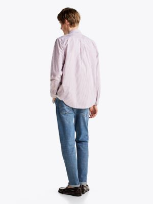 pink th flex regular fit stripe poplin shirt for men tommy hilfiger