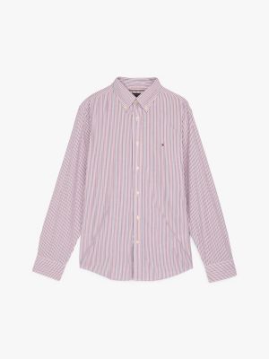 pink th flex regular fit stripe shirt for men tommy hilfiger