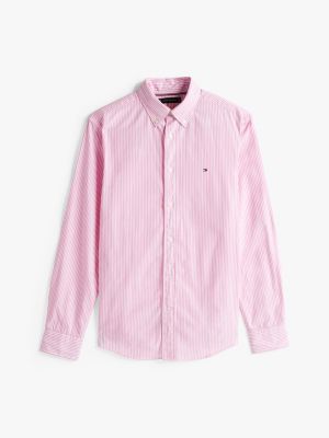 pink th flex regular fit stripe poplin shirt for men tommy hilfiger