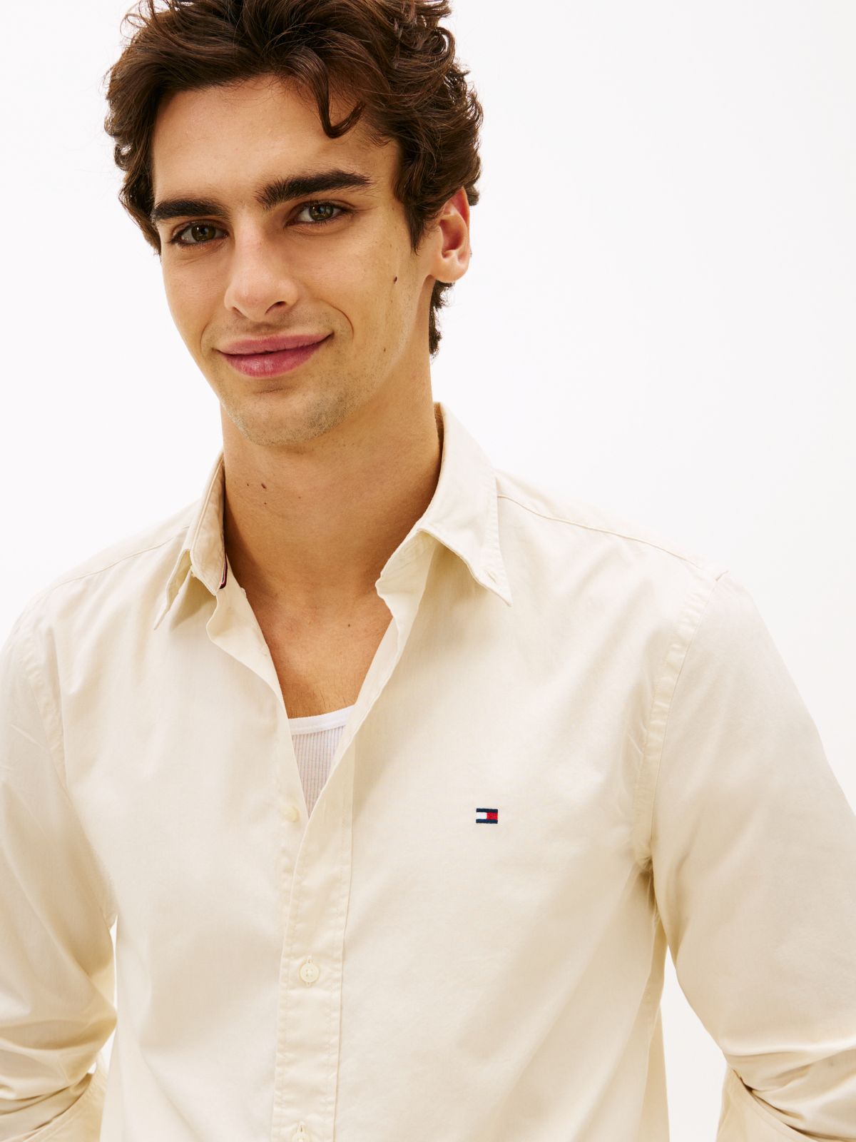 TH Flex Regular Fit Button-Down Shirt — Beige