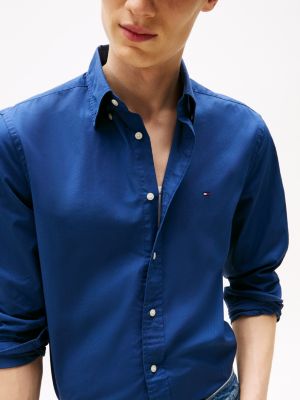 camicia th flex regular fit in popeline blu da uomini tommy hilfiger