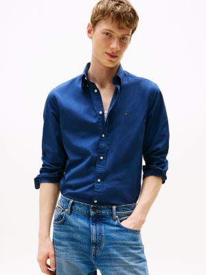 blue th flex regular fit overhemd van poplin voor heren - tommy hilfiger