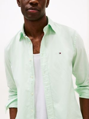 chemise coupe standard en popeline th flex vert pour hommes tommy hilfiger