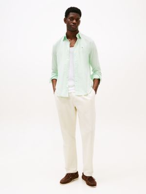 chemise coupe standard en popeline th flex vert pour hommes tommy hilfiger