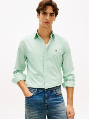 camicia th flex regular fit in popeline green da uomini tommy hilfiger