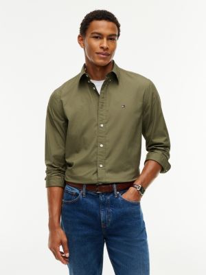 camicia th flex regular fit in popeline green da uomini tommy hilfiger