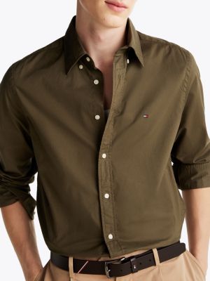 green th flex regular fit poplin shirt for men tommy hilfiger