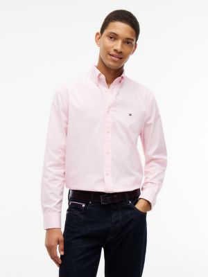 pink th flex regular fit button-down shirt for men tommy hilfiger