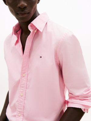 pink th flex regular fit poplin shirt for men tommy hilfiger