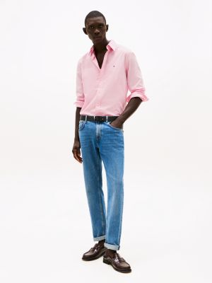 pink th flex regular fit poplin shirt for men tommy hilfiger