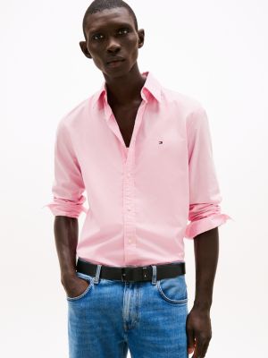 pink th flex regular fit poplin shirt for men tommy hilfiger