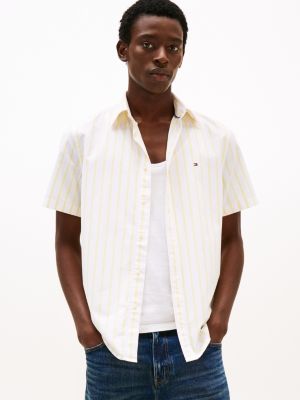 white regular fit poplin overhemd met korte mouwen voor heren - tommy hilfiger