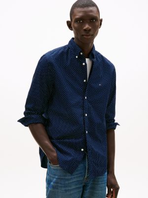 blue regular fit overhemd met th flex en polkadots voor heren - tommy hilfiger