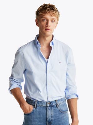 blue regular fit overhemd met th flex en polkadots voor heren - tommy hilfiger