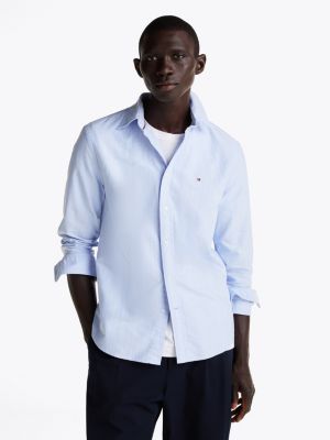 blue regular fit overhemd met strepen voor heren - tommy hilfiger