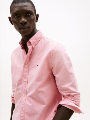 pink regular fit stripe shirt for men tommy hilfiger