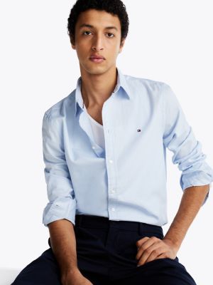 blue th flex slim fit dobby shirt for men tommy hilfiger