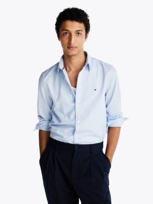 camicia th flex slim fit in tessuto dobby blue da uomini tommy hilfiger