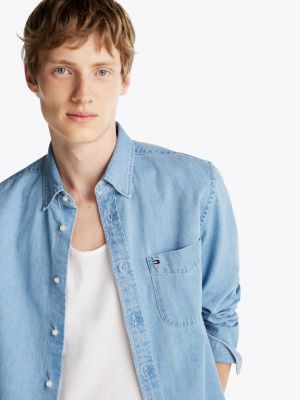 blue regular fit denim shirt for men tommy hilfiger