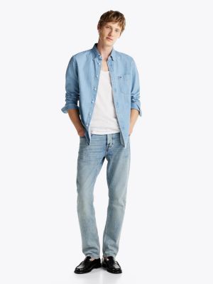 blue regular fit denim shirt for men tommy hilfiger