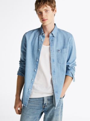 camicia regular fit in denim blue da uomini tommy hilfiger