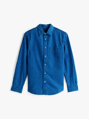 blue regular fit denim shirt for men tommy hilfiger