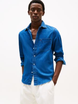 chemise coupe standard en denim blue pour hommes tommy hilfiger