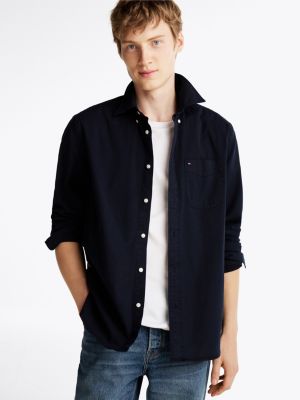 chemise décontractée en sergé blue pour hommes tommy hilfiger