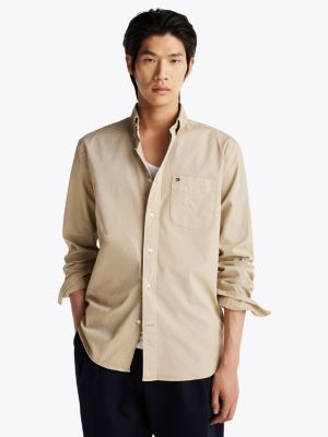 khaki relaxed fit overhemd van twill voor heren - tommy hilfiger