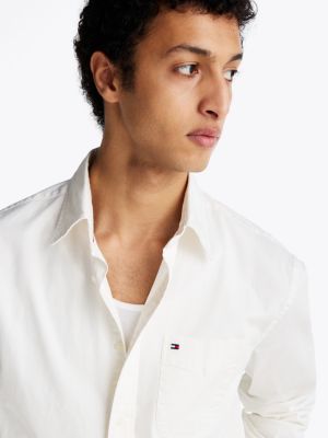 white relaxed fit twill shirt for men tommy hilfiger