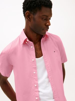 pink regular fit short sleeve shirt for men tommy hilfiger