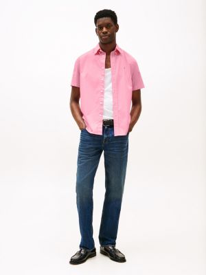 pink regular fit short sleeve shirt for men tommy hilfiger