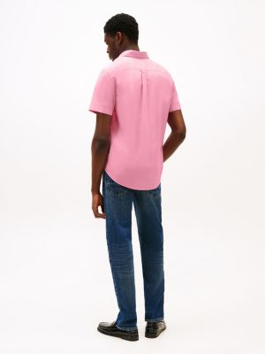 pink regular fit short sleeve shirt for men tommy hilfiger