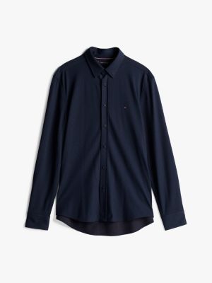 blue performance slim fit pique shirt for men tommy hilfiger