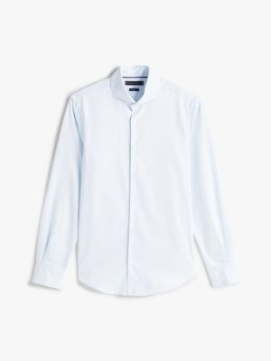 chemise smart casual ajustée en sergé bleu pour hommes tommy hilfiger