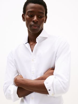 weiß smart casual slim fit twill-hemd für herren - tommy hilfiger
