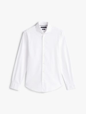 chemise smart casual ajustée en sergé blanc pour hommes tommy hilfiger