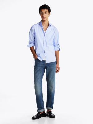 camisa smart casual th flex de corte slim azul de hombres tommy hilfiger