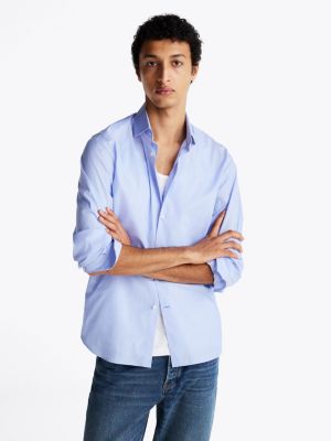 camisa smart casual th flex de corte slim blue de hombres tommy hilfiger