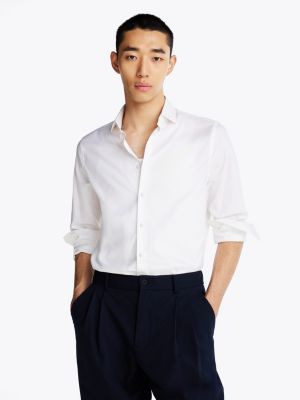 white smart casual slim fit overhemd met th flex voor heren - tommy hilfiger