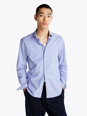 blue smart casual regular fit overhemd met th flex voor heren - tommy hilfiger