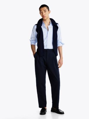 blauw smart casual regular overhemd met th flex voor heren - tommy hilfiger