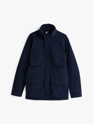 blue water repellent packable field jacket for men tommy hilfiger